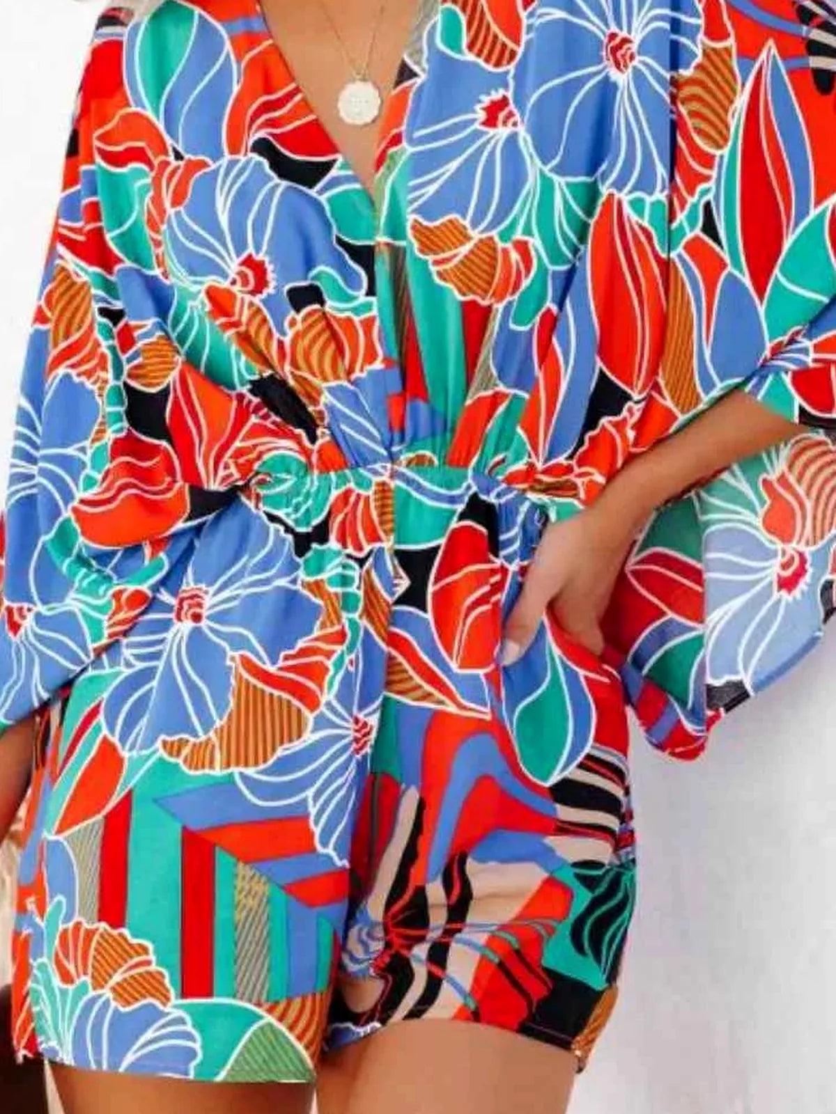 Oversized Tied Back Printed Romper — detail view — Livostyle