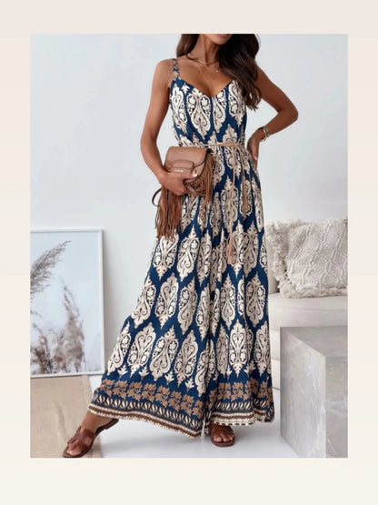 Paisley Print Spaghetti Strap Wide Leg Jumpsuit — styled showcase — Livostyle