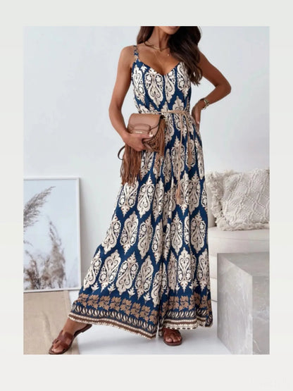 Paisley Print Spaghetti Strap Wide Leg Jumpsuit — styled showcase — Livostyle