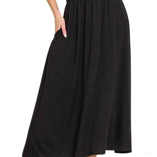 Paperbag Waist Midi Skirt With Pockets — square view — Livostyle