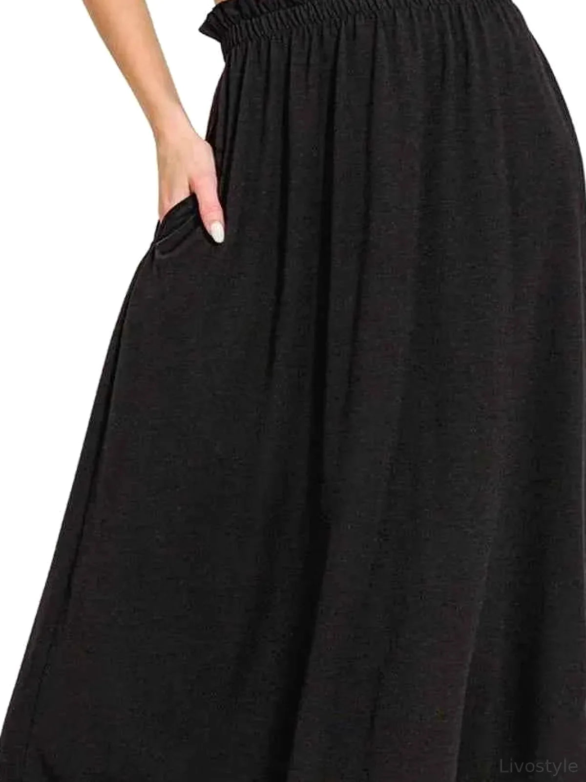 Paperbag Waist Midi Skirt With Pockets — detail view — Livostyle