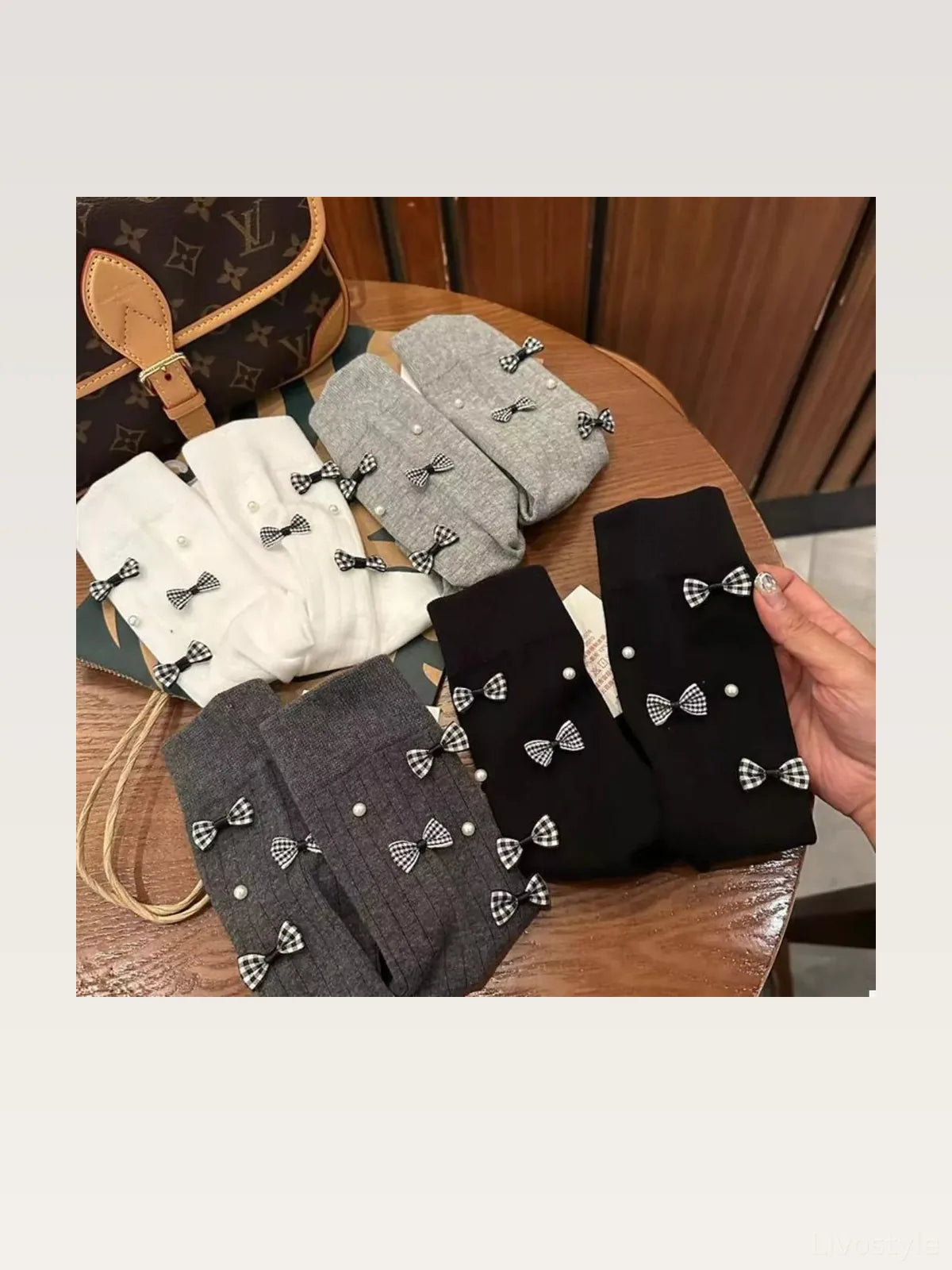 Pearl Detail Bow Crew Socks — styled showcase — Livostyle