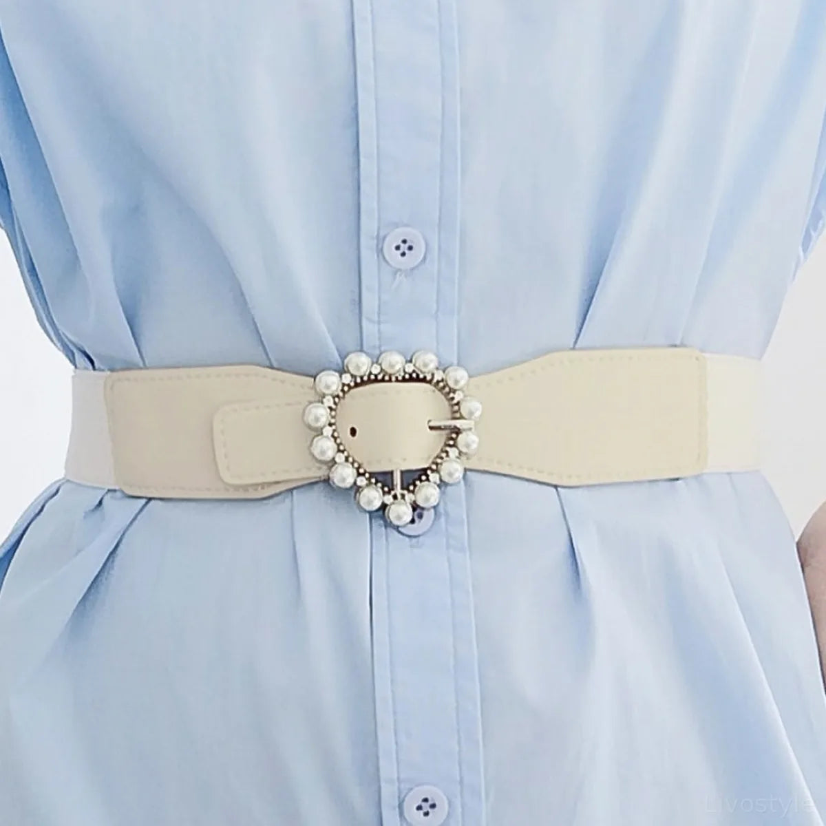 Pearl Heart Buckle Elastic Belt — square view — Livostyle