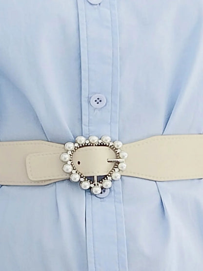 Pearl Heart Buckle Elastic Belt — detail view — Livostyle