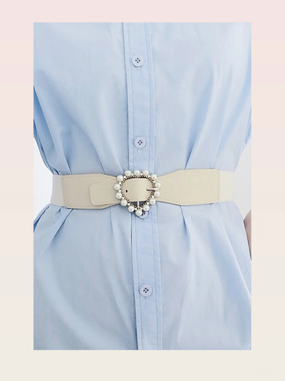 Pearl Heart Buckle Elastic Belt — styled showcase — Livostyle