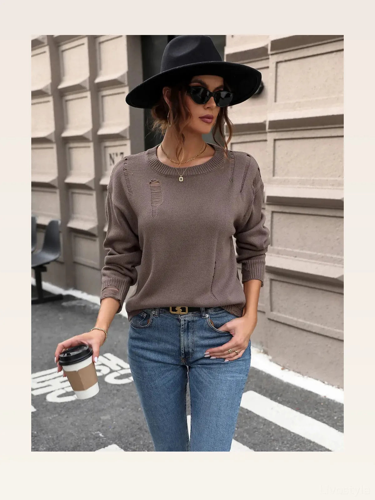 Cutout Round Neck Long Sleeve Sweater — styled showcase — Livostyle