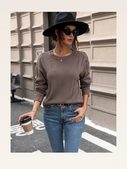 Cutout Round Neck Long Sleeve Sweater — styled showcase — Livostyle