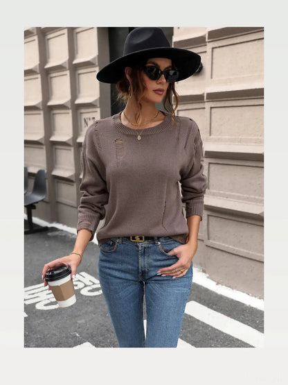 Cutout Round Neck Long Sleeve Sweater — styled showcase — Livostyle