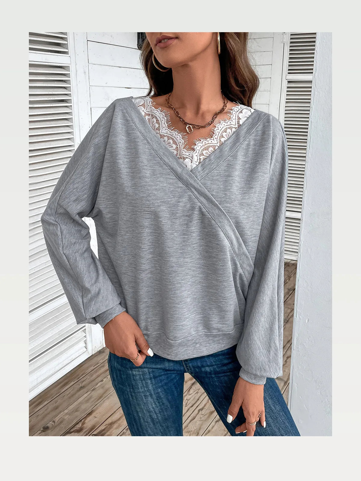 Lace Detail Long Sleeve Top — styled showcase — Livostyle