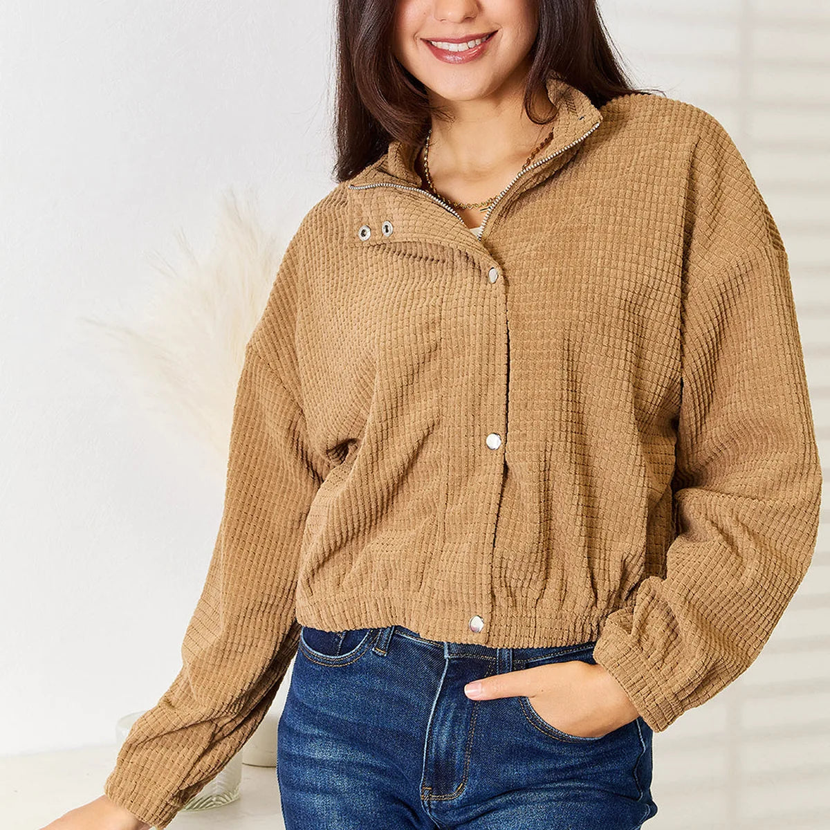 Long Sleeve Dropped Shoulder Jacket — square view — Livostyle