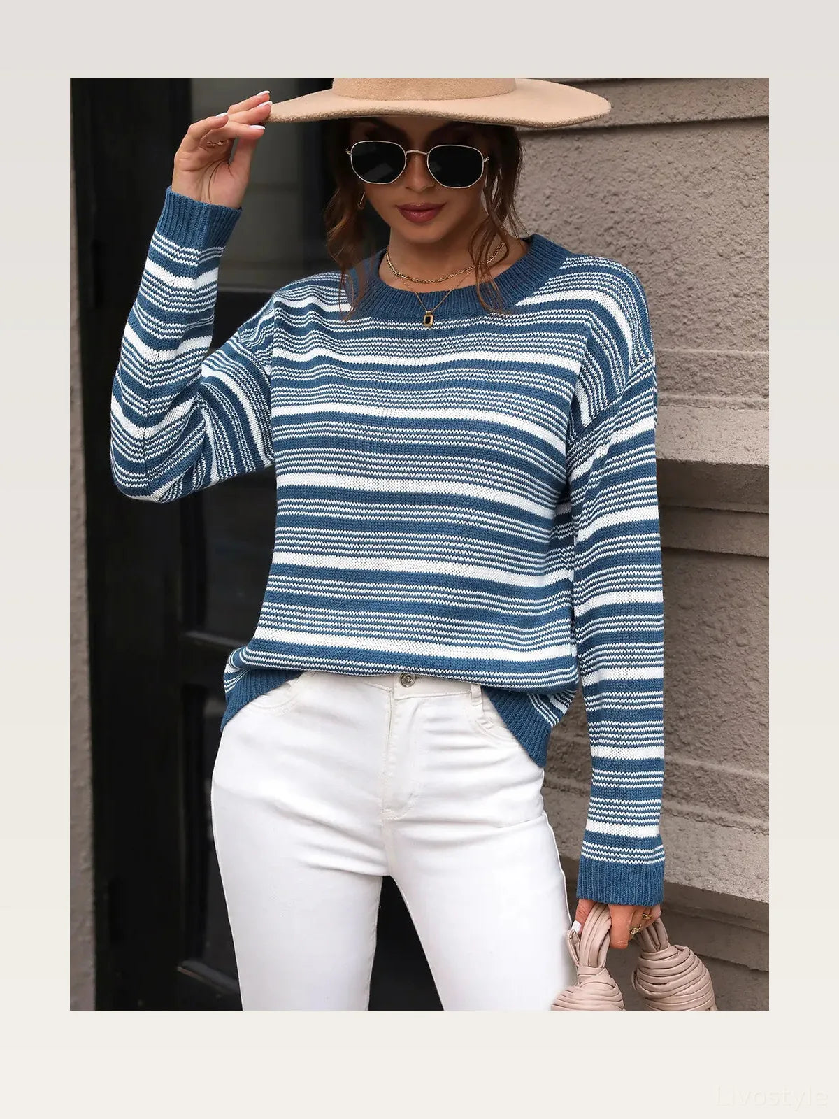 Striped Round Neck Long Sleeve Sweater — styled showcase — Livostyle