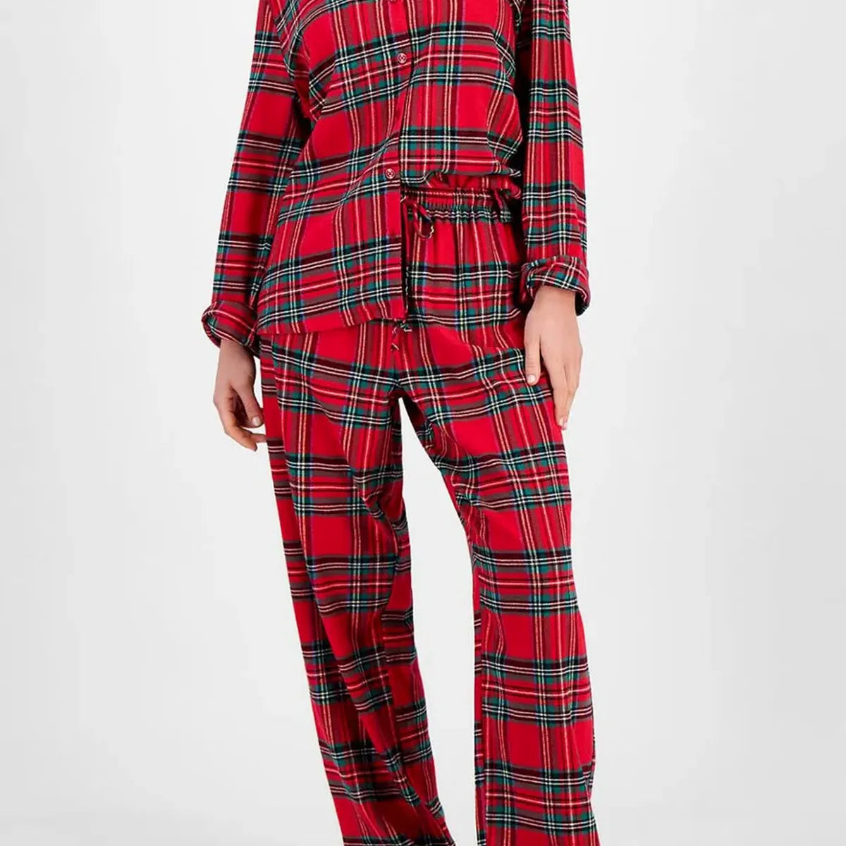 Plaid Collared Neck Button Up Top and Pants Lounge Set — square view — Livostyle