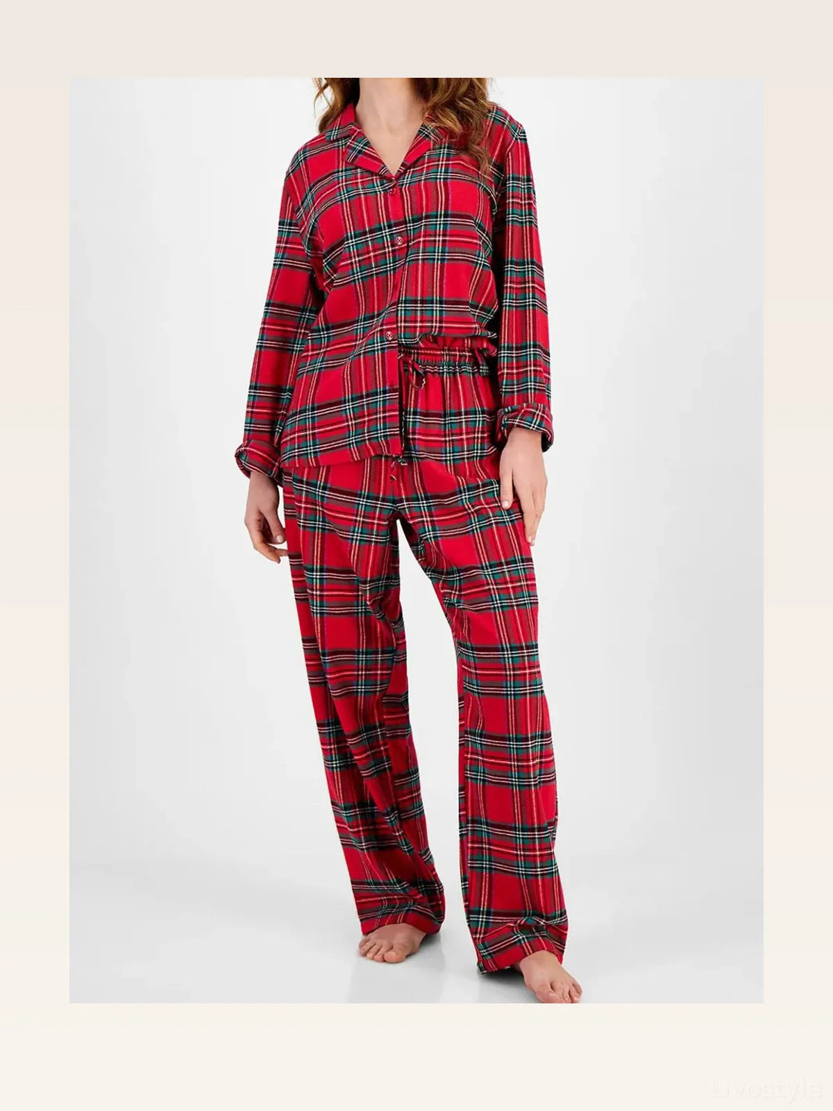 Plaid Collared Neck Button Up Top and Pants Lounge Set — styled showcase — Livostyle