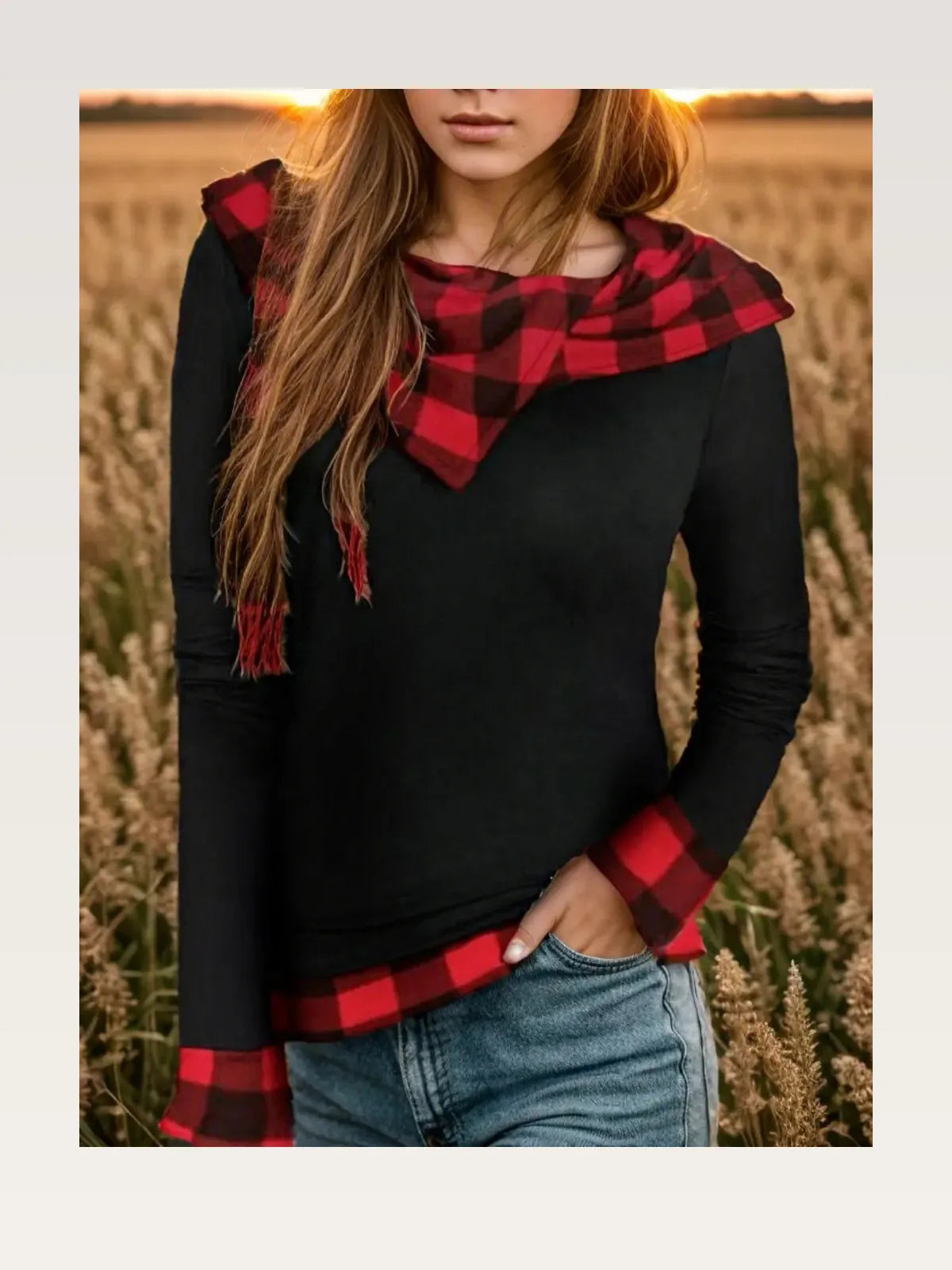 Plaid Long Sleeve Hooded Blouse — styled showcase — Livostyle