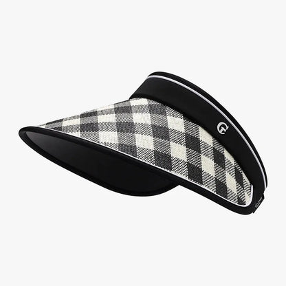 Plaid Natural Grass Adjustable Sun Hat — square view — Livostyle