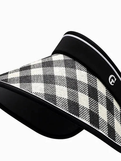 Plaid Natural Grass Adjustable Sun Hat — detail view — Livostyle