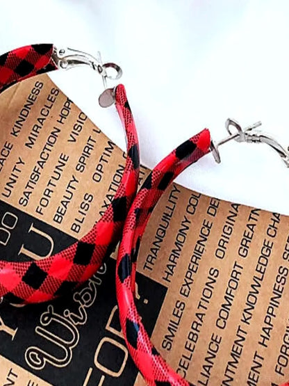 Plaid PU Leather Hoop Earrings — detail view — Livostyle