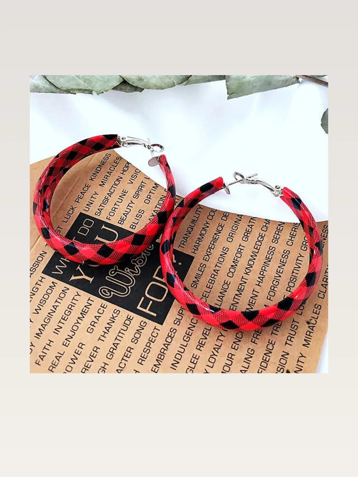 Plaid PU Leather Hoop Earrings — styled showcase — Livostyle