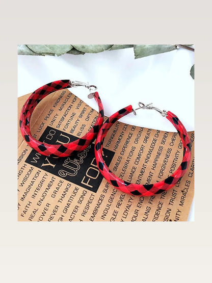 Plaid PU Leather Hoop Earrings — styled showcase — Livostyle