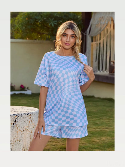 Plaid Round Neck Top and Shorts Lounge Set — styled showcase — Livostyle