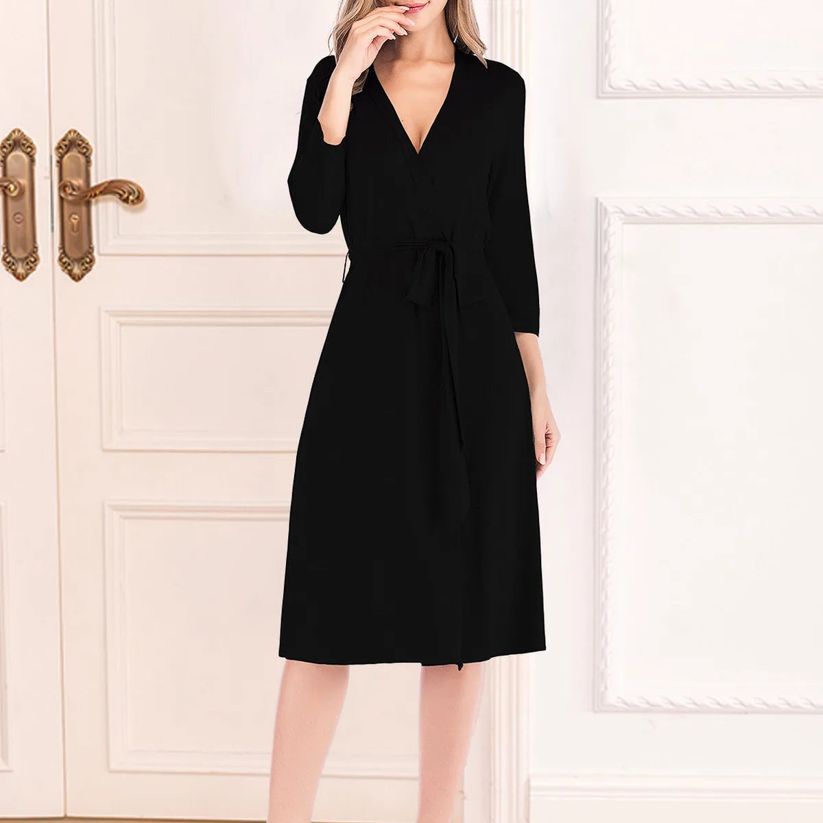 Plunge Tie Front Night Dress — square view — Livostyle