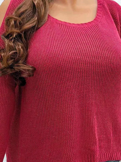 Cold Shoulder Round Neck Sweater — detail view — Livostyle