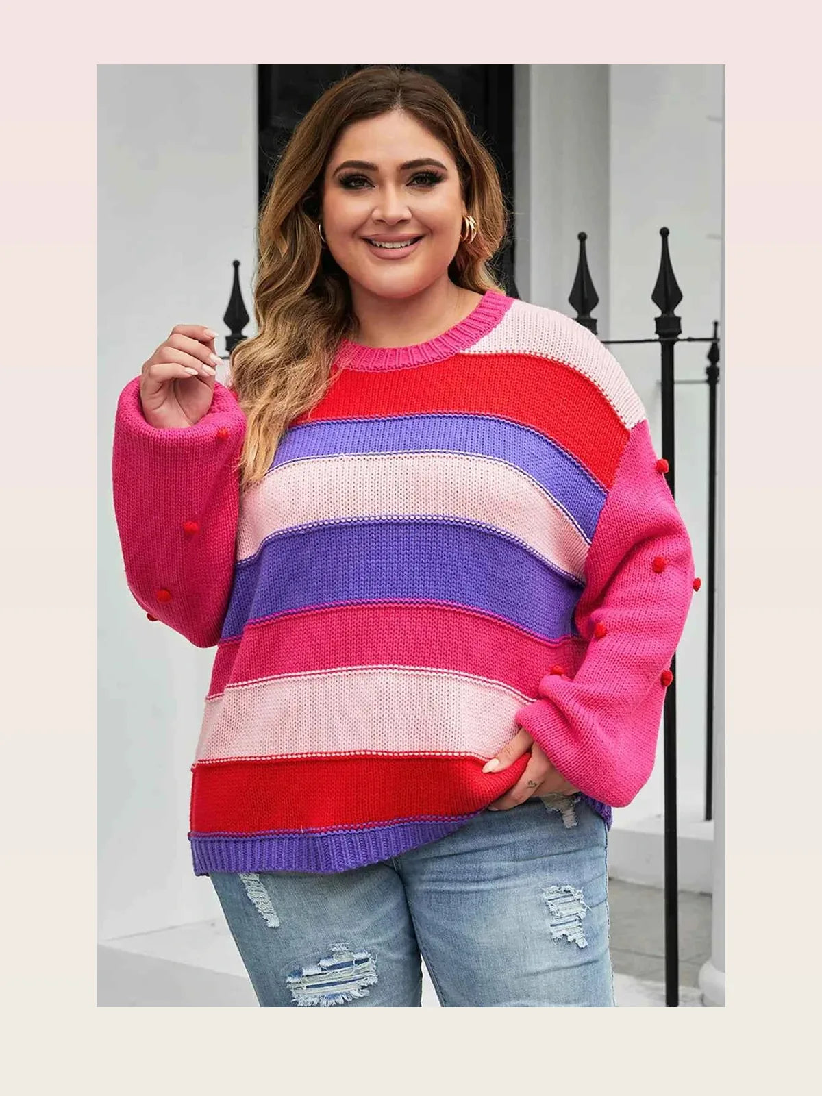 Color Block Pom-Pom Trim Sweater — styled showcase — Livostyle