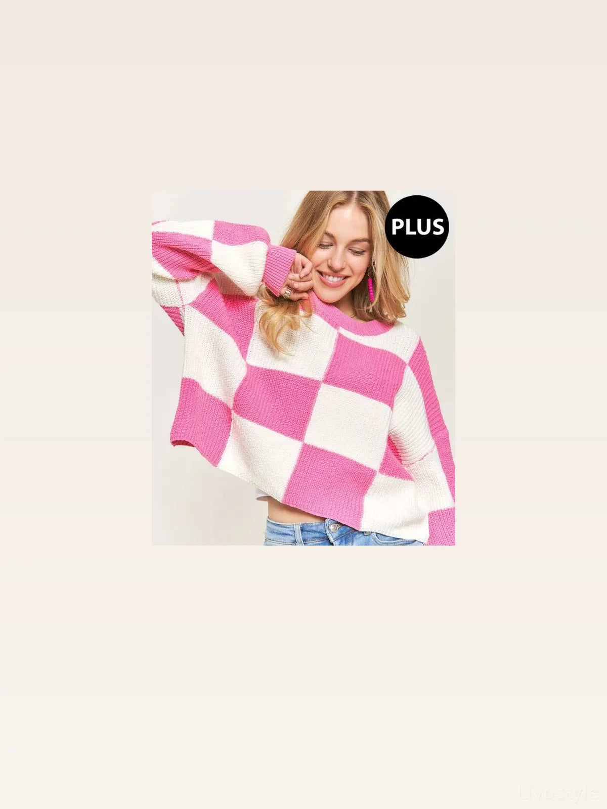 Chic Colorblock Checkered Sweater - Cozy & Versatile — styled showcase — Livostyle