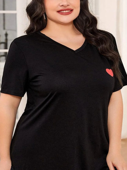 Lace Trim V-Neck Short Sleeve Night Dress — detail view — Livostyle
