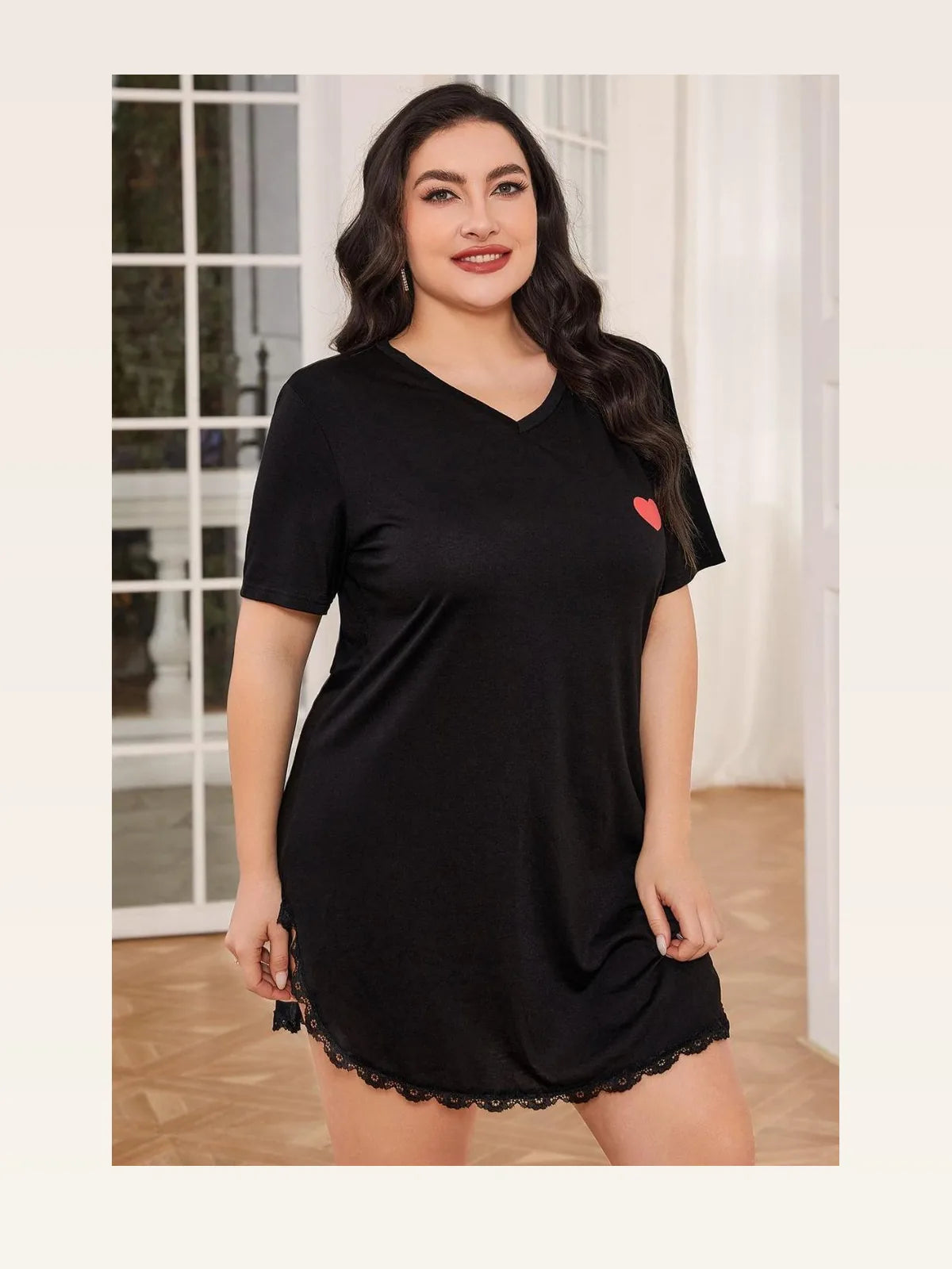 Lace Trim V-Neck Short Sleeve Night Dress — styled showcase — Livostyle