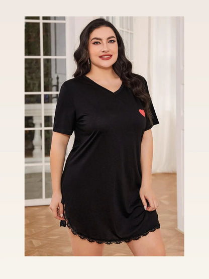 Lace Trim V-Neck Short Sleeve Night Dress — styled showcase — Livostyle