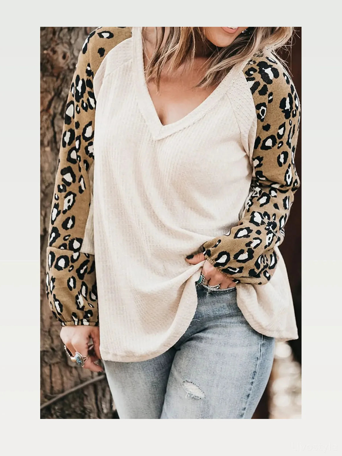 Leopard V-Neck Raglan Sleeve Blouse — styled showcase — Livostyle