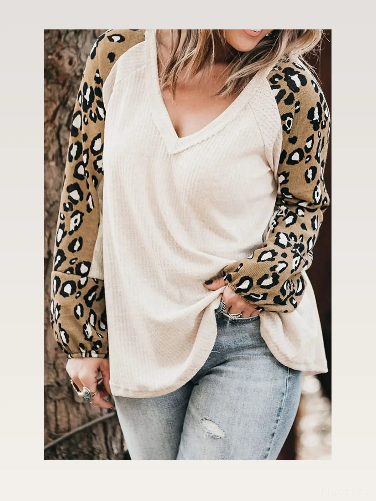 Leopard V-Neck Raglan Sleeve Blouse — styled showcase — Livostyle