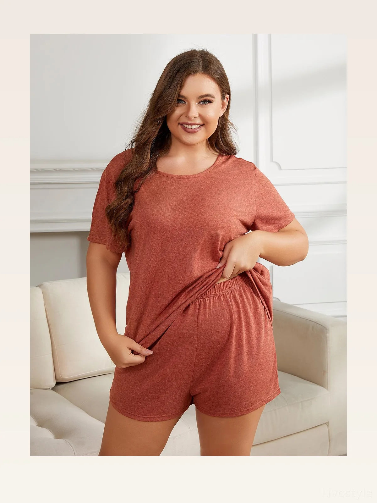 Round Neck Short Sleeve Two-Piece Loungewear Set — styled showcase — Livostyle