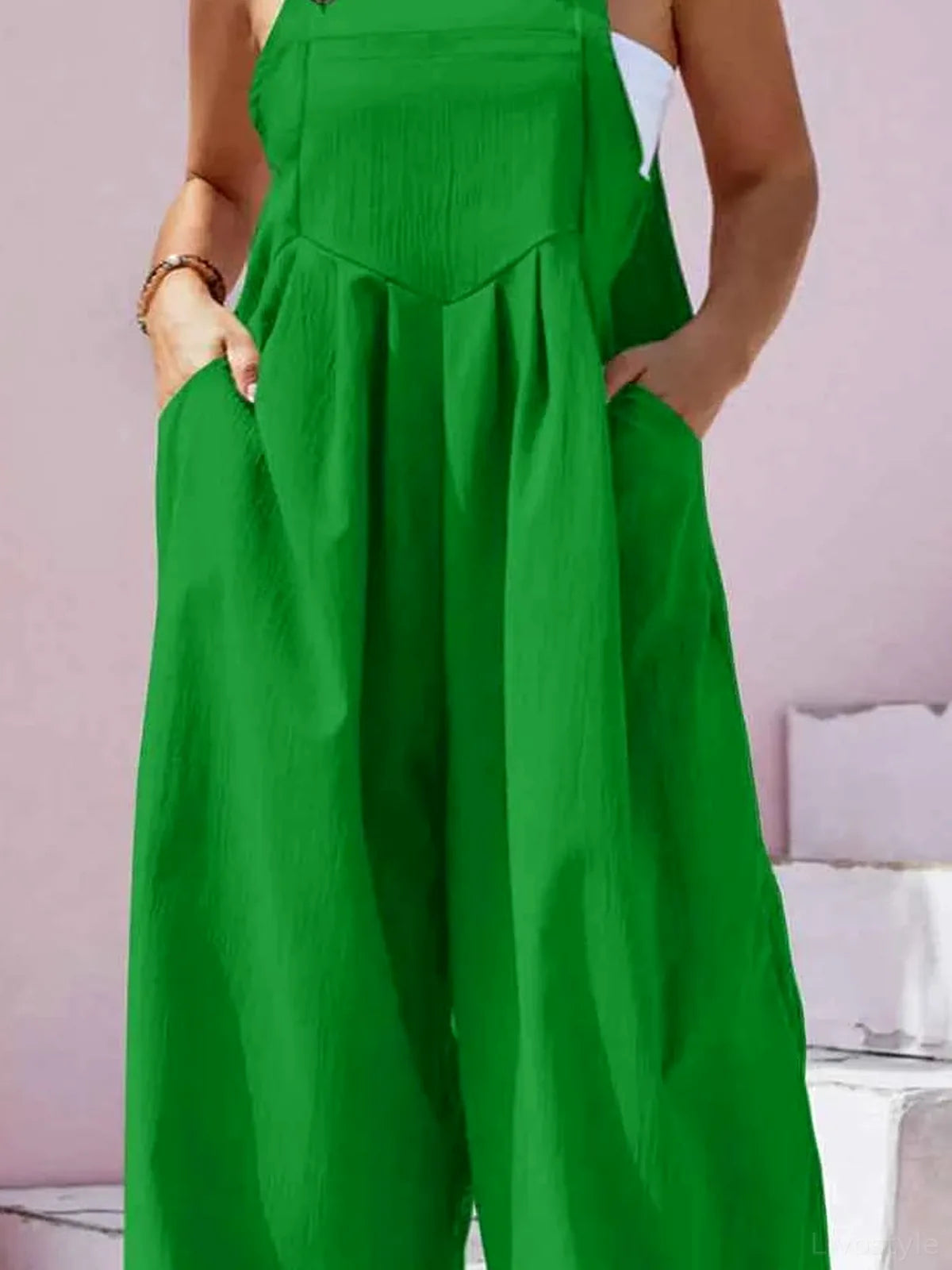 Square Neck Wide Leg Overalls — detail view — Livostyle