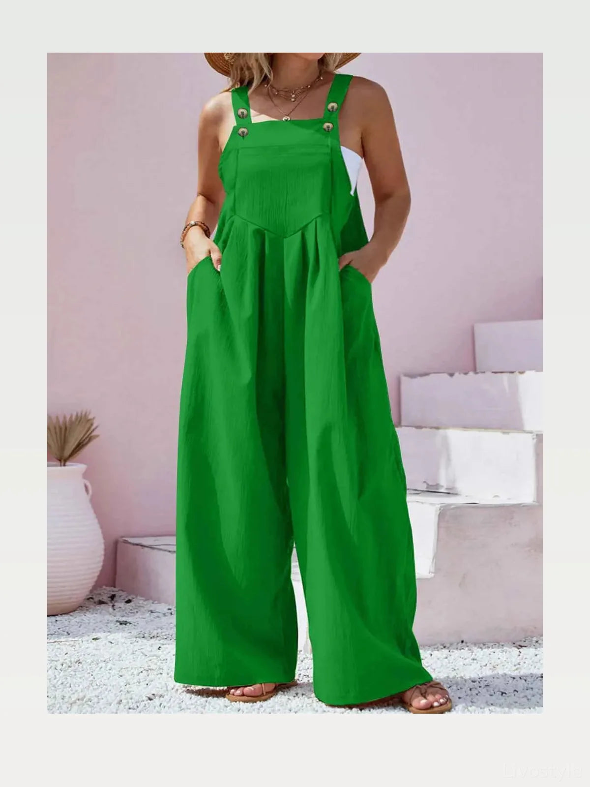 Square Neck Wide Leg Overalls — styled showcase — Livostyle