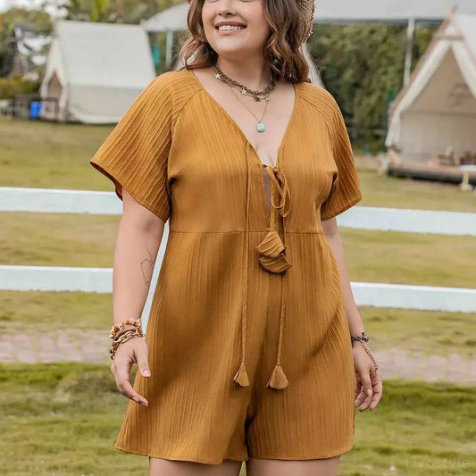 V-Neck Short Sleeve Romper — square view — Livostyle