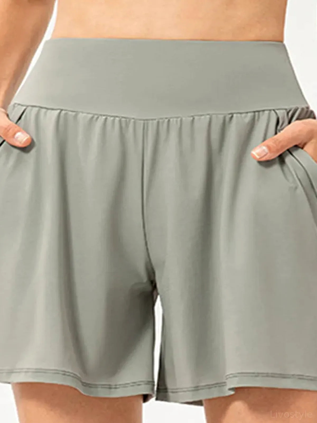 Pocketed Elastic Waist Active Shorts — detail view — Livostyle