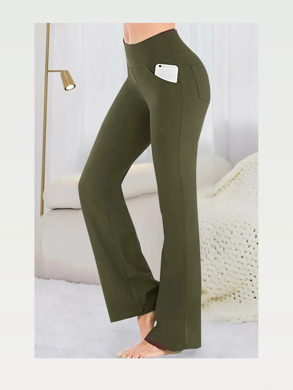 Army Green Pocketed High Waist Active Pants — styled showcase — Livostyle