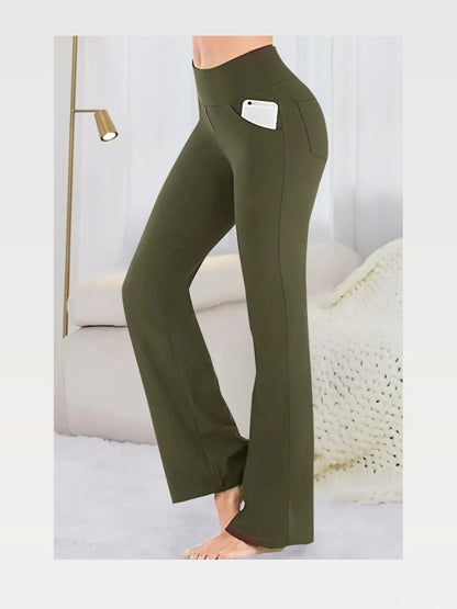 Army Green Pocketed High Waist Active Pants — styled showcase — Livostyle