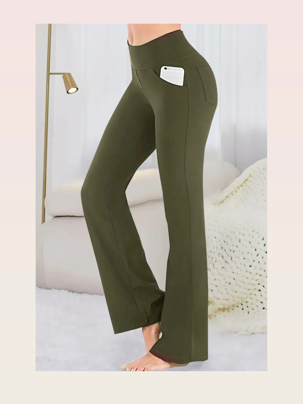 Army Green Pocketed High Waist Active Pants — styled showcase — Livostyle