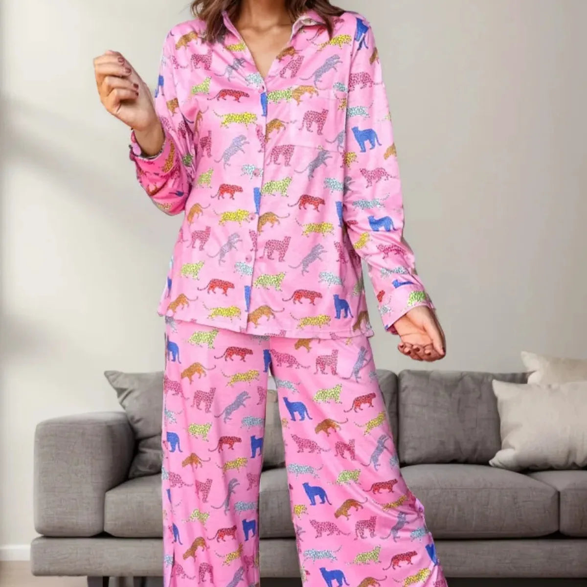 Pocketed Printed Top and Pants Lounge Set — square view — Livostyle