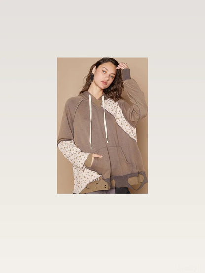 Floral Patchwork Distressed Drawstring Hoodie — styled showcase — Livostyle