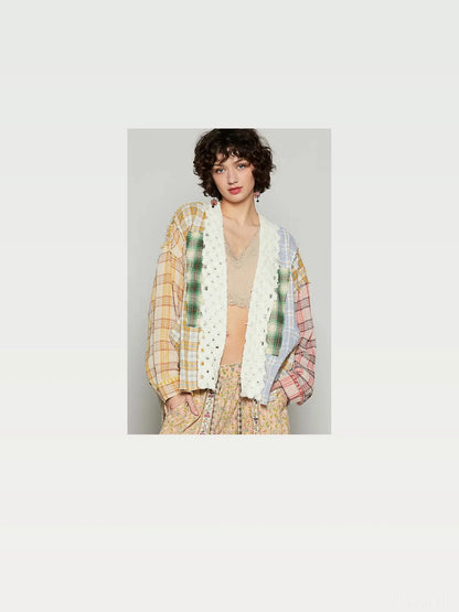 Raw Edge Plaid Open Front Cardigan — styled showcase — Livostyle