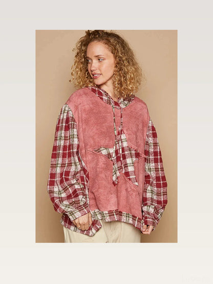 Star Patch Plaid Long Sleeve Hooded Top — styled showcase — Livostyle