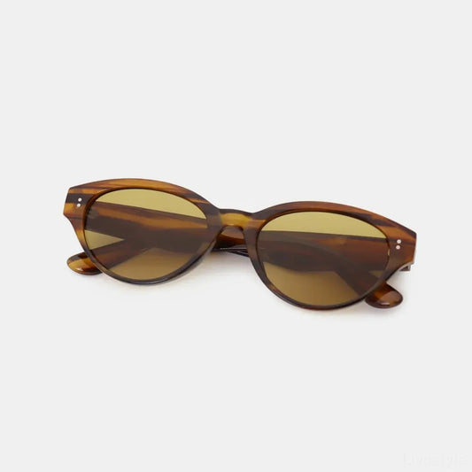 Brown Tortoiseshell Striped Oval Acetate Cat-Eye Sunglasses — square view — Livostyle