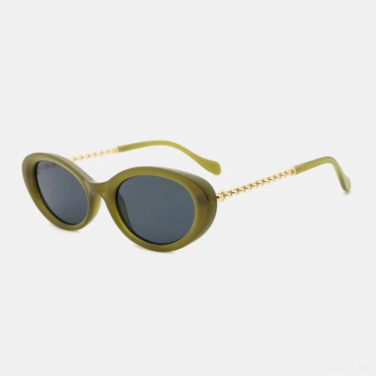 Polycarbonate Frame Cat-Eye Sunglasses in Olive Green Retro — square view — Livostyle