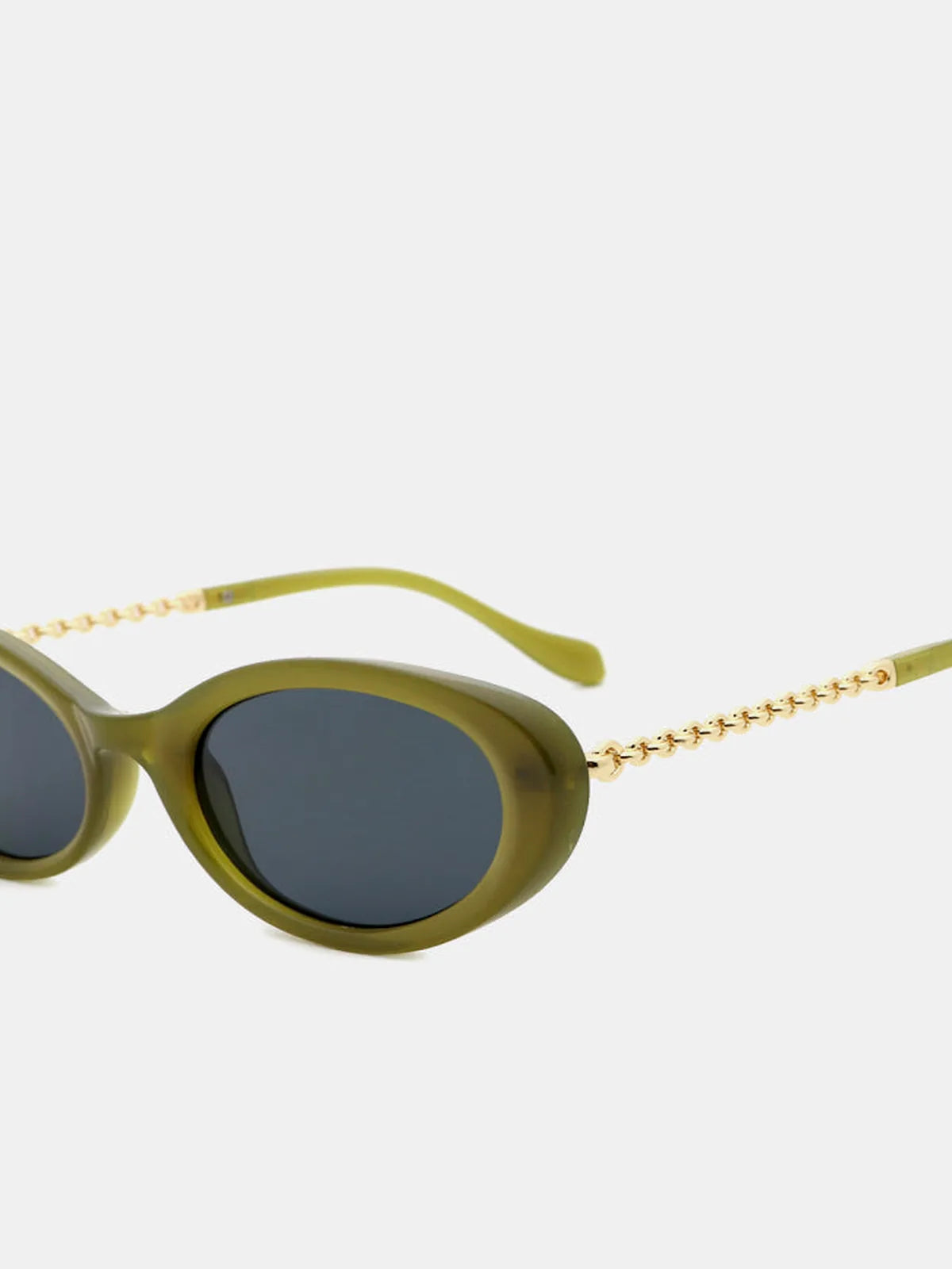 Polycarbonate Frame Cat-Eye Sunglasses in Olive Green Retro — detail view — Livostyle