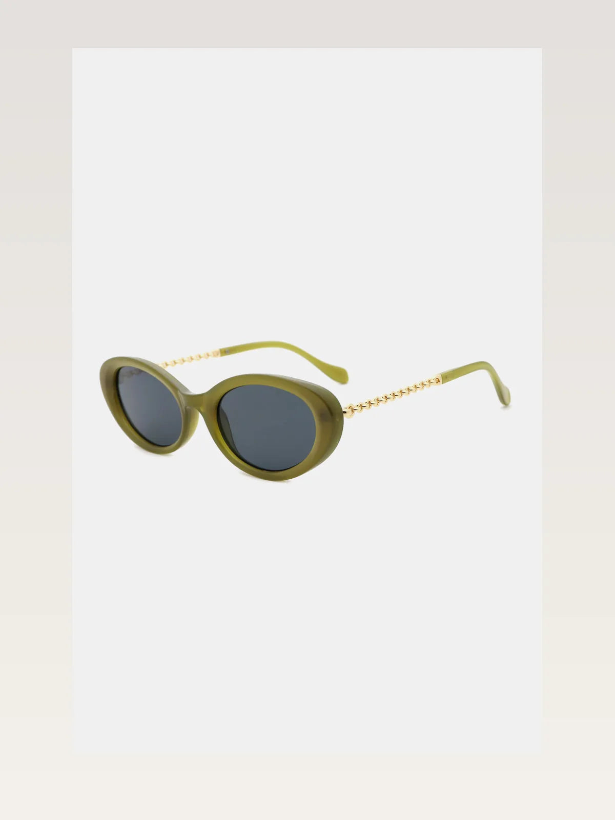 Polycarbonate Frame Cat-Eye Sunglasses in Olive Green Retro — styled showcase — Livostyle