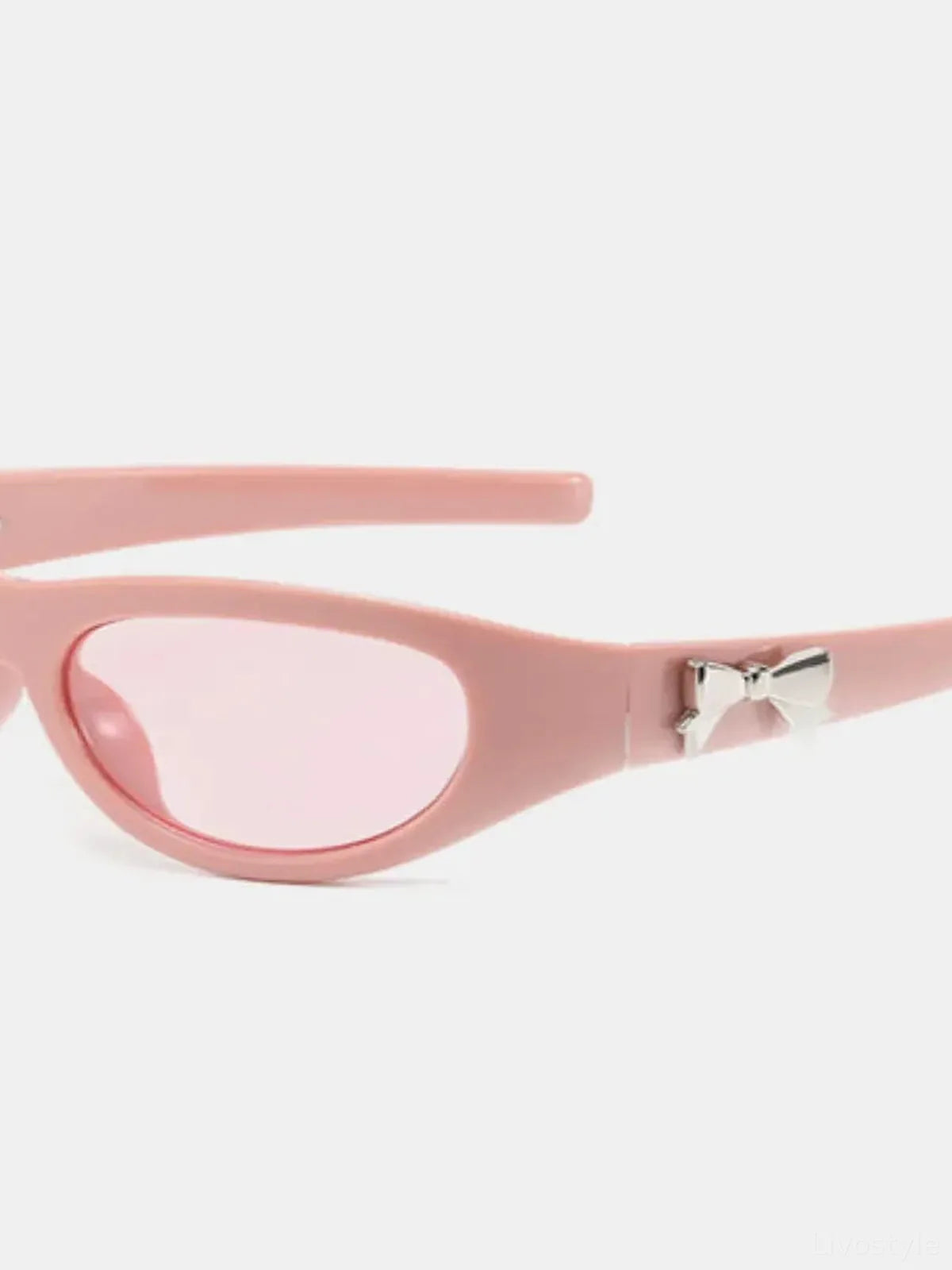 Polycarbonate Frame Cat-Eye Sunglasses in Pink Bow Accent — detail view — Livostyle